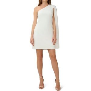 BHLDN x Adrianna Papell Stretch Crepe One Shoulder Cape Back Sheath Dress.